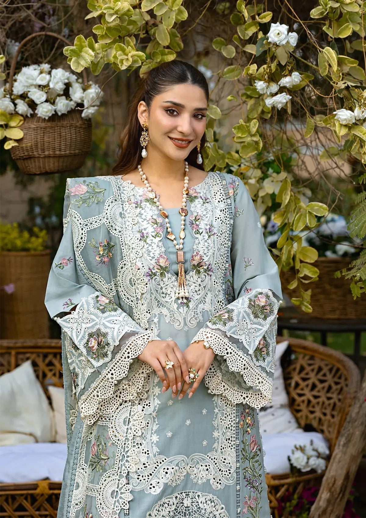 ELAF LUXURY CHIKEN KARI EMBROIDERED LAWN WITH EMBROIDERED KHAADI NET DUPPATA UNSTICHED 3PC