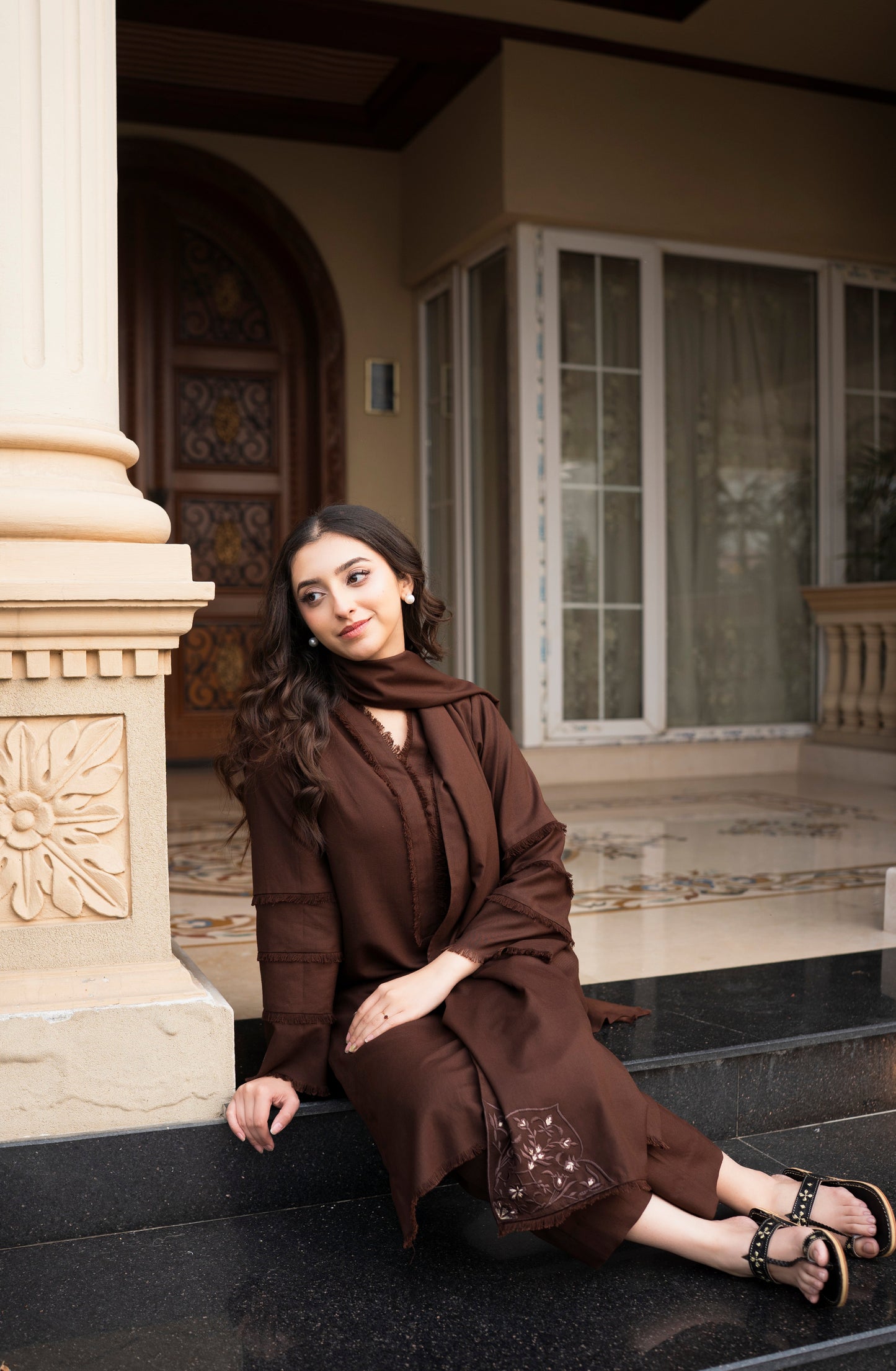 MOCHA WINTER 2026 EMBROIDERED DHANAK 3PC WITH EMBROIDERED DHANAK SHAWL