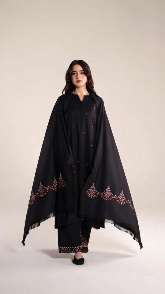 DILARA WINTER 2026 EMBROIDERED UNSTICHED DHANAK 3PC WITH EMBROIDERED DHANAK SHAWL