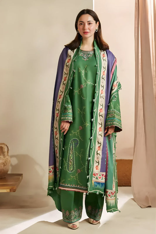 COCO WINTER 2026 EMBROIDERED UNSTICHED DHANAK 3PC WITH PASHMINA WOOL SHAWL
