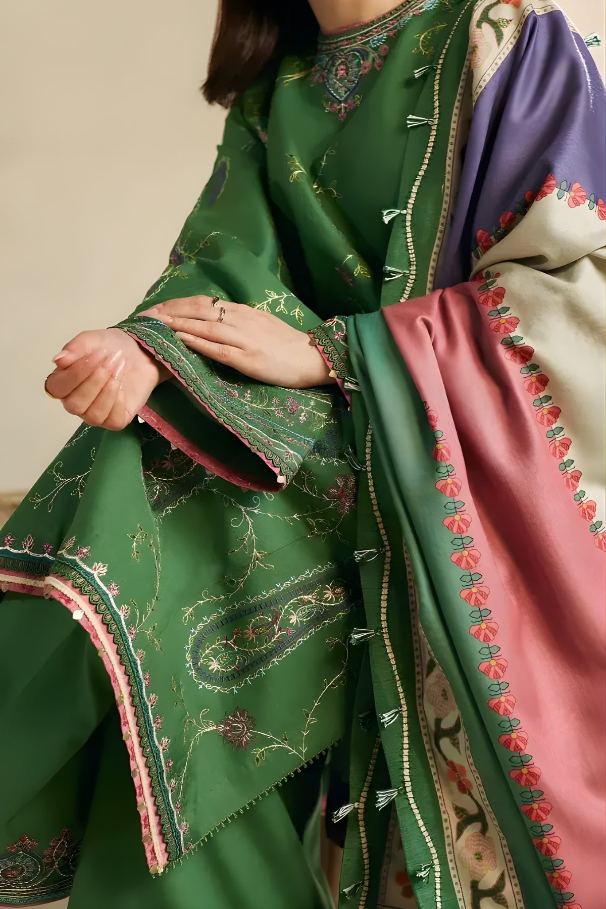 COCO WINTER 2026 EMBROIDERED DHANAK 3PC WITH PASHMINA WOOL SHAWL