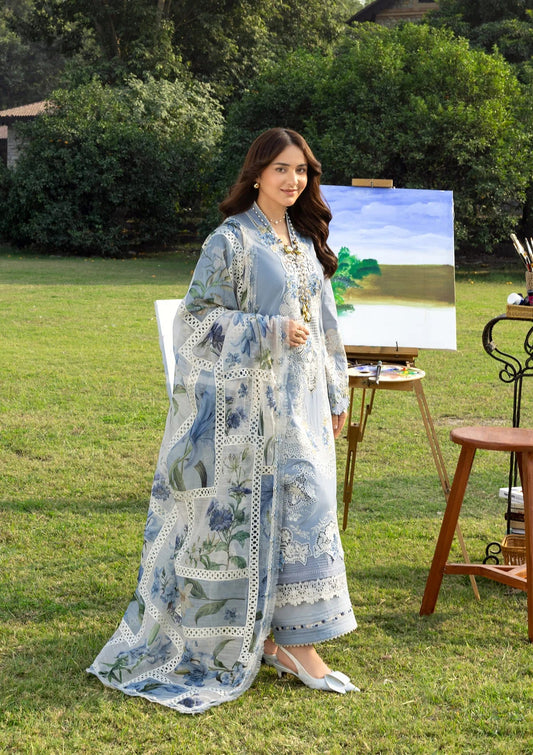 ELAF LUXURY CHIKEN KARI EMBROIDERED LAWN WITH PRINTED CHIFFON DUPPATA UNSTICHED 3PC