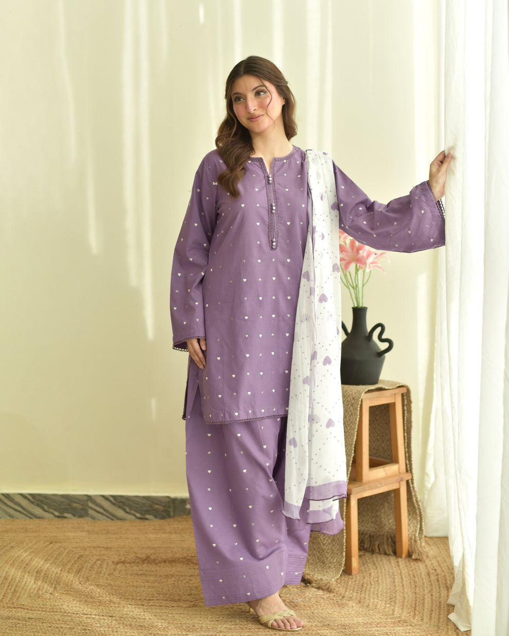 PURPLE HEART SUMMER SPECIAL'S UNSTICHED EMBROIDERED LAWN 3PC WITH CHIFFON DUPPATA