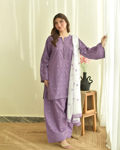 PURPLE HEART SUMMER SPECIAL'S UNSTICHED EMBROIDERED LAWN 3PC WITH CHIFFON DUPPATA