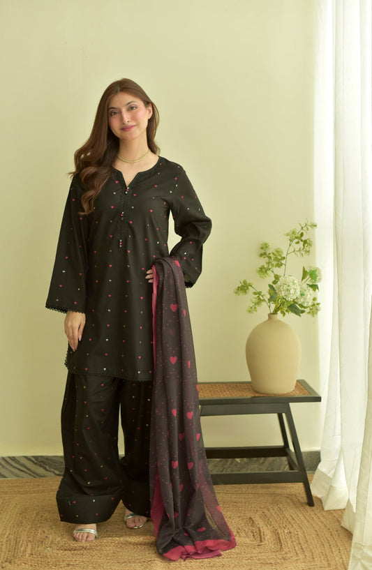BLACK HEART WINTER 2026 EMBROIDERED DHANAK 3PC WITH PASHMINA SHAWL