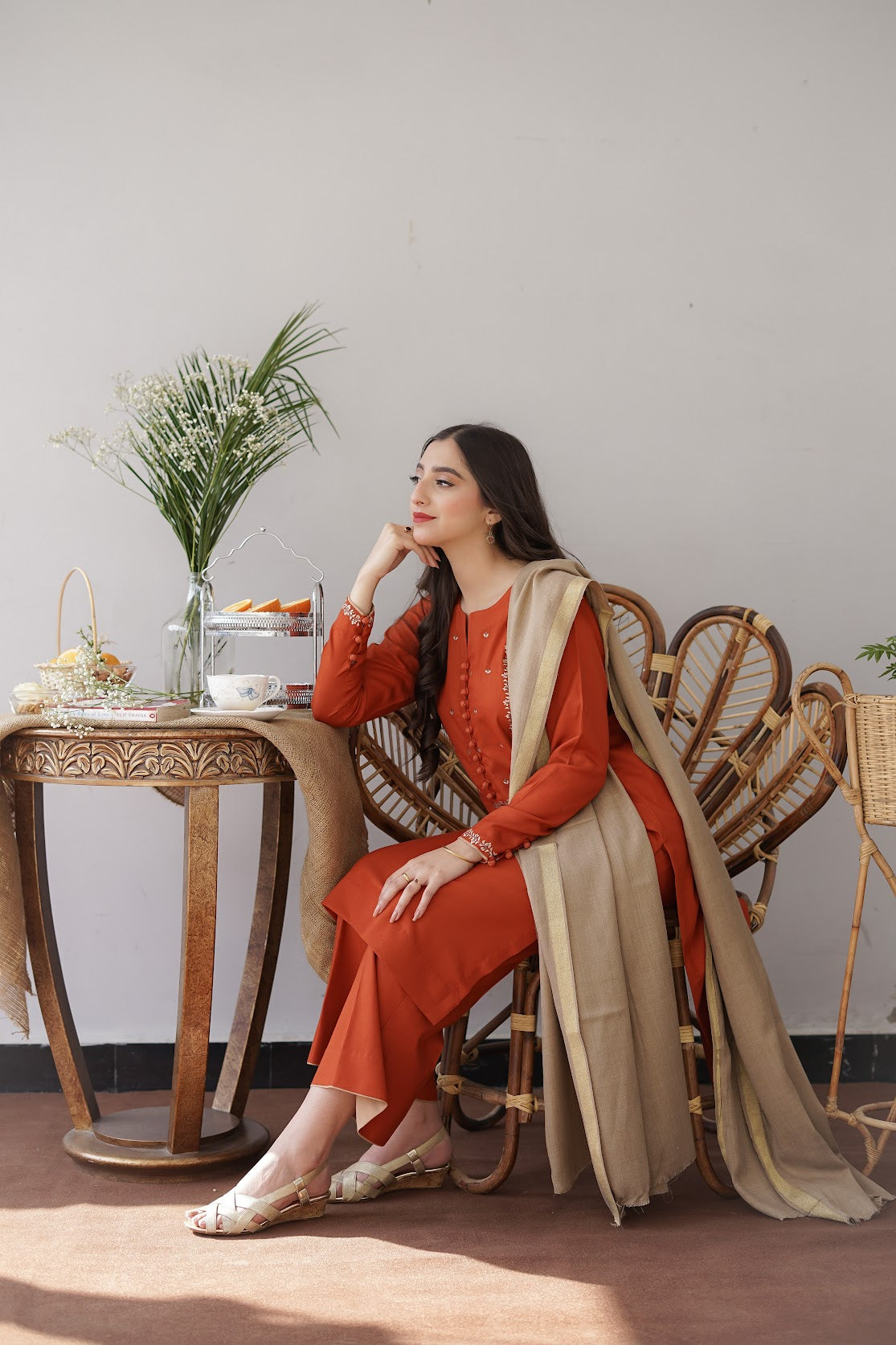GINGER WINTER 2026 EMBROIDERED DHANAK 3PC WITH PASHMINA SHAWL