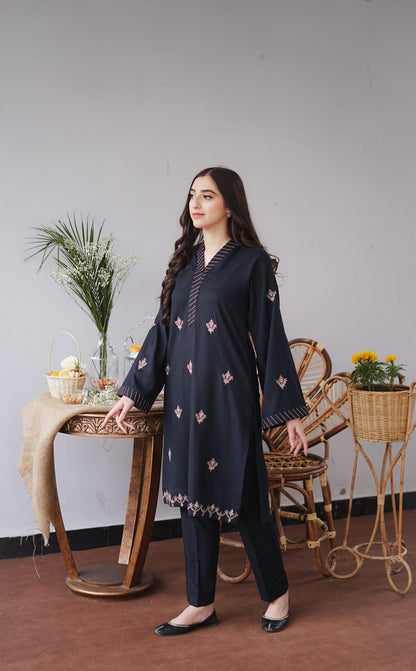 COFFEE WINTER 2026 EMBROIDERED DHANAK 3PC WITH EMBROIDERED DHANAK SHAWL