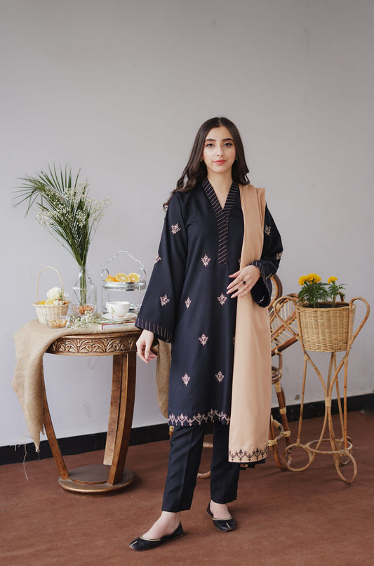 COFFEE WINTER 2026 EMBROIDERED UNSTICHED DHANAK 3PC WITH EMBROIDERED DHANAK SHAWL