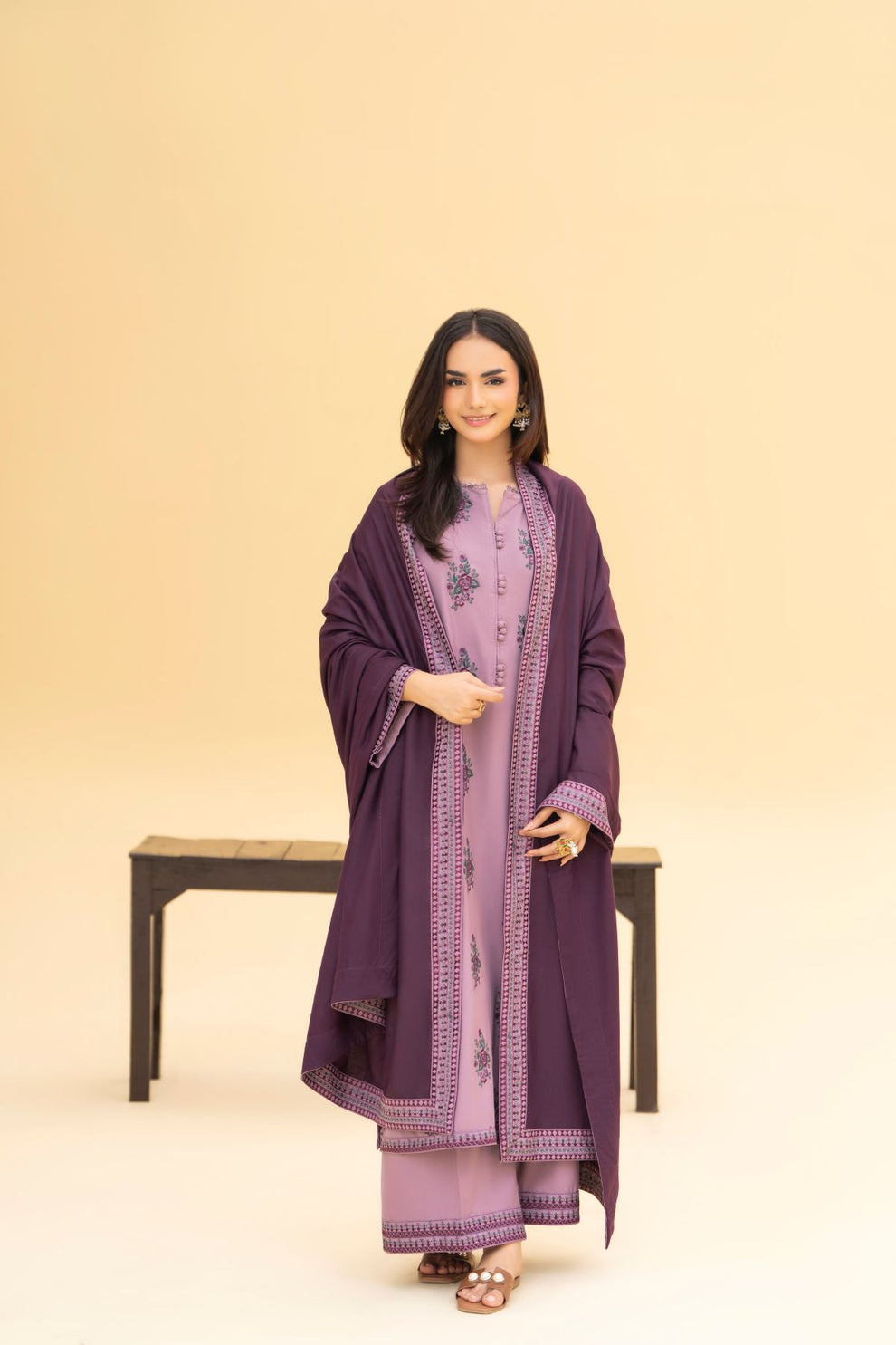 LAZULI WINTER 2026 EMBROIDERED DHANAK 3PC WITH DHANAK EMBROIDERED SHAWL