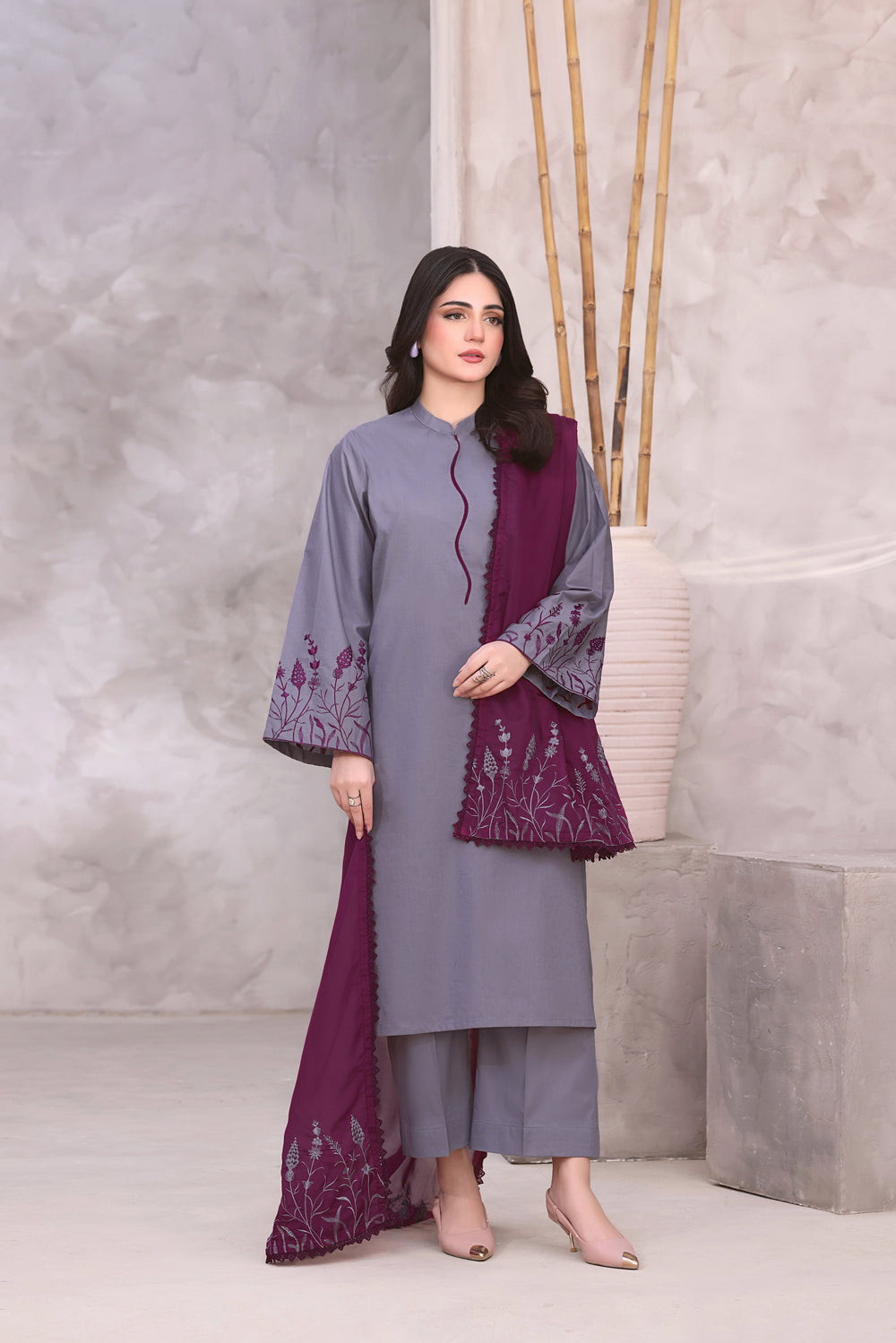 ELLA WINTER 2026 EMBROIDERED UNSTICHED DHANAK 3PC WITH DHANAK EMBROIDERED SHAWL