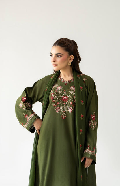 NISA WINTER 2026 EMBROIDERED DHANAK 3PC WITH EMBROIDERED DHANAK SHAWL
