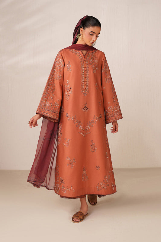 RUSTY WINTER 2026 EMBROIDERED DHANAK 3PC WITH PASHIMINA SHAWL