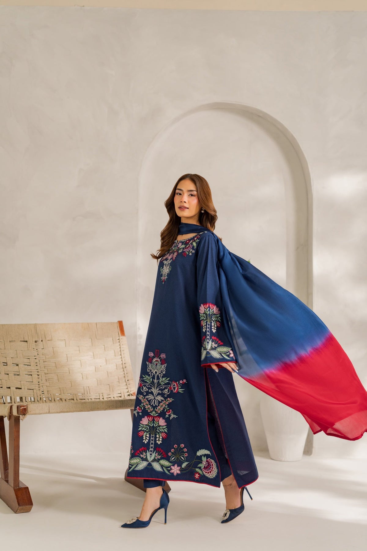 TINA WINTER 2026 EMBROIDERED DHANAK 3PC WITH PASHMINA SHAWL
