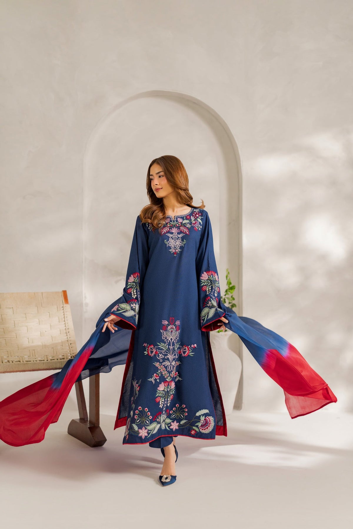 TINA WINTER 2026 EMBROIDERED DHANAK 3PC WITH PASHMINA SHAWL
