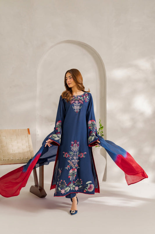 TINA WINTER 2026 EMBROIDERED DHANAK 3PC WITH PASHMINA SHAWL