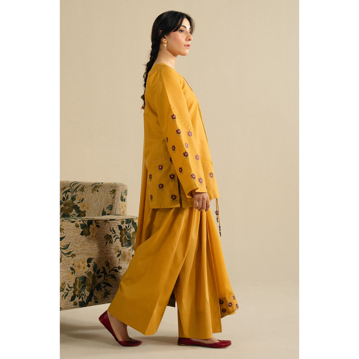 MUSTARD OUTFIT WINTER 2026 EMBROIDERED DHANAK 3PC WITH EMBROIDERED DHANAK SHAWL