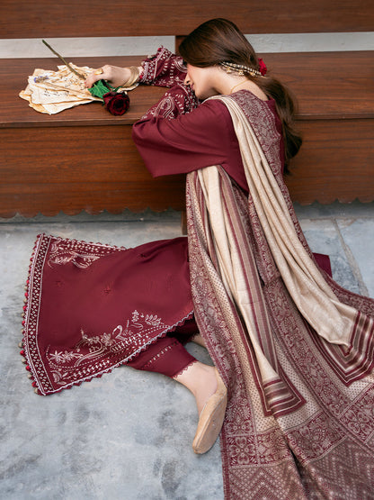 SAAKIN IZEL WINTER 2026 EMBROIDERED DHANAK 3PC WITH PASHMINA WOOL SHAWL