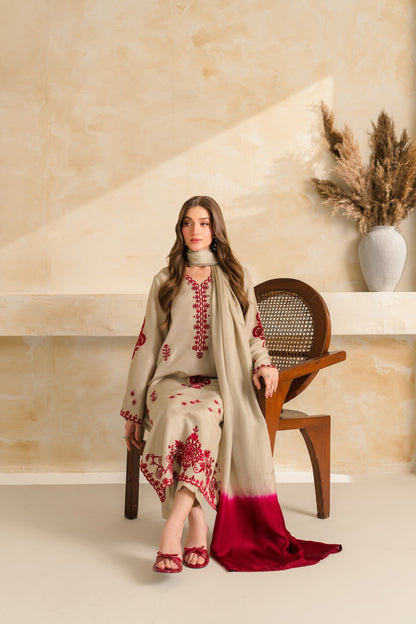 DILNAZ WINTER 2026 EMBROIDERED DHANAK 3PC WITH DHANAK SHAWL