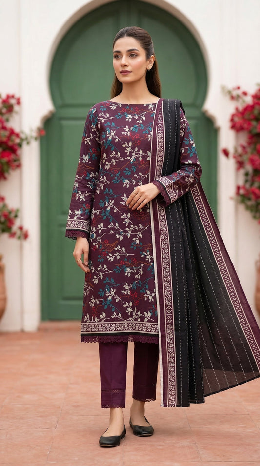 COCKTAIL LAWN BY LAWN DUPPATA PRINT UNSTICHED 3PC