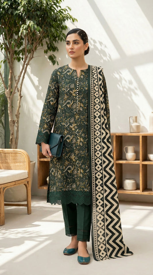 COCKTAIL LAWN BY LAWN DUPPATA PRINT UNSTICHED 3PC