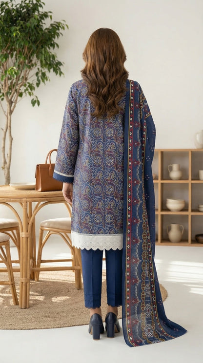 COCKTAIL LAWN BY LAWN DUPPATA PRINT UNSTICHED 3PC