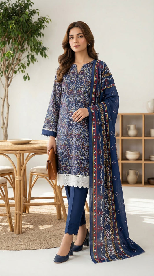 COCKTAIL LAWN BY LAWN DUPPATA PRINT UNSTICHED 3PC