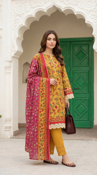 COCKTAIL LAWN BY LAWN DUPPATA PRINT UNSTICHED 3PC