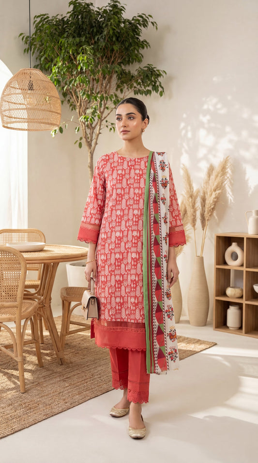 COCKTAIL LAWN BY LAWN DUPPATA PRINT UNSTICHED 3PC