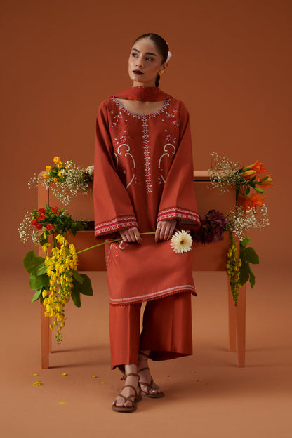 OPHELIA WINTER 2026 EMBROIDERED DHANAK 3PC WITH PASHIMINA SHAWL