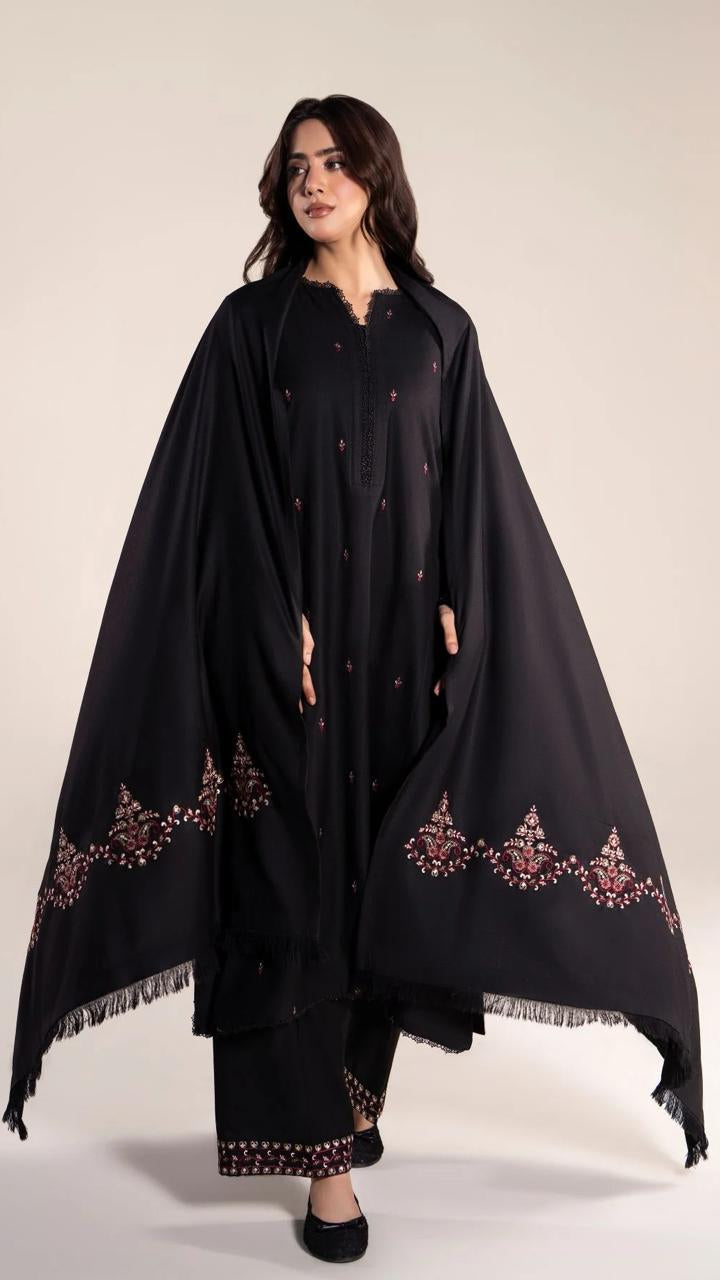 DILARA WINTER 2026 EMBROIDERED DHANAK 3PC WITH EMBROIDERED DHANAK SHAWL
