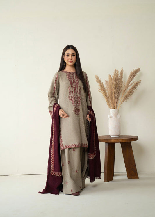 BAROQUE WINTER 2026 EMBROIDERED UNSTICHED DHANAK 3PC WITH DHANAK SHAWL