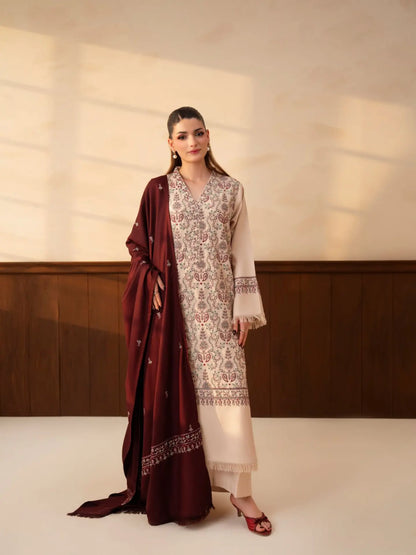 KOHRA WINTER 2026 EMBROIDERED DHANAK 3PC WITH EMBROIDERED DHANAK SHAWL