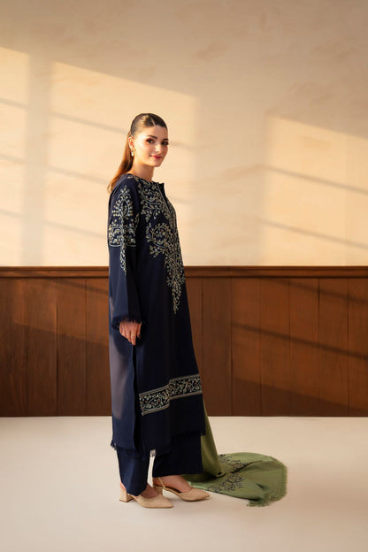 KOHRA (NAVY) WINTER 2026 EMBROIDERED DHANAK 3PC WITH EMBROIDERED DHANAK SHAWL