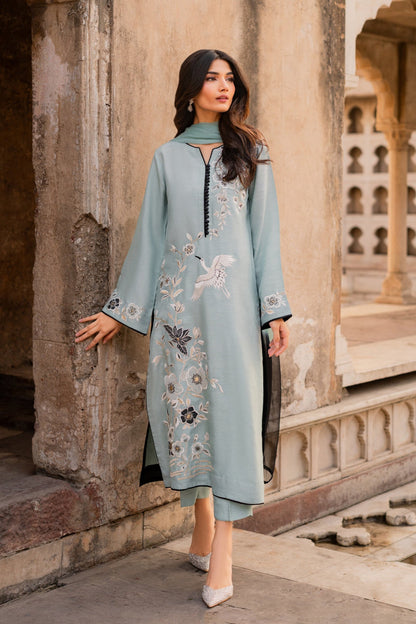 REWA WINTER 2026 EMBROIDERED DHANAK 3PC WITH DOUBLE TONE PASHMINA SHAWL