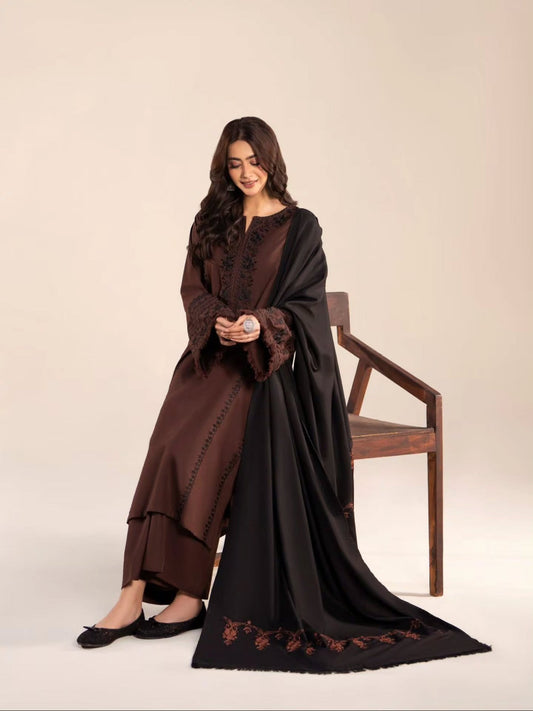 MIRA WINTER 2026 EMBROIDERED DHANAK 3PC WITH EMBROIDERED DHANAK SHAWL