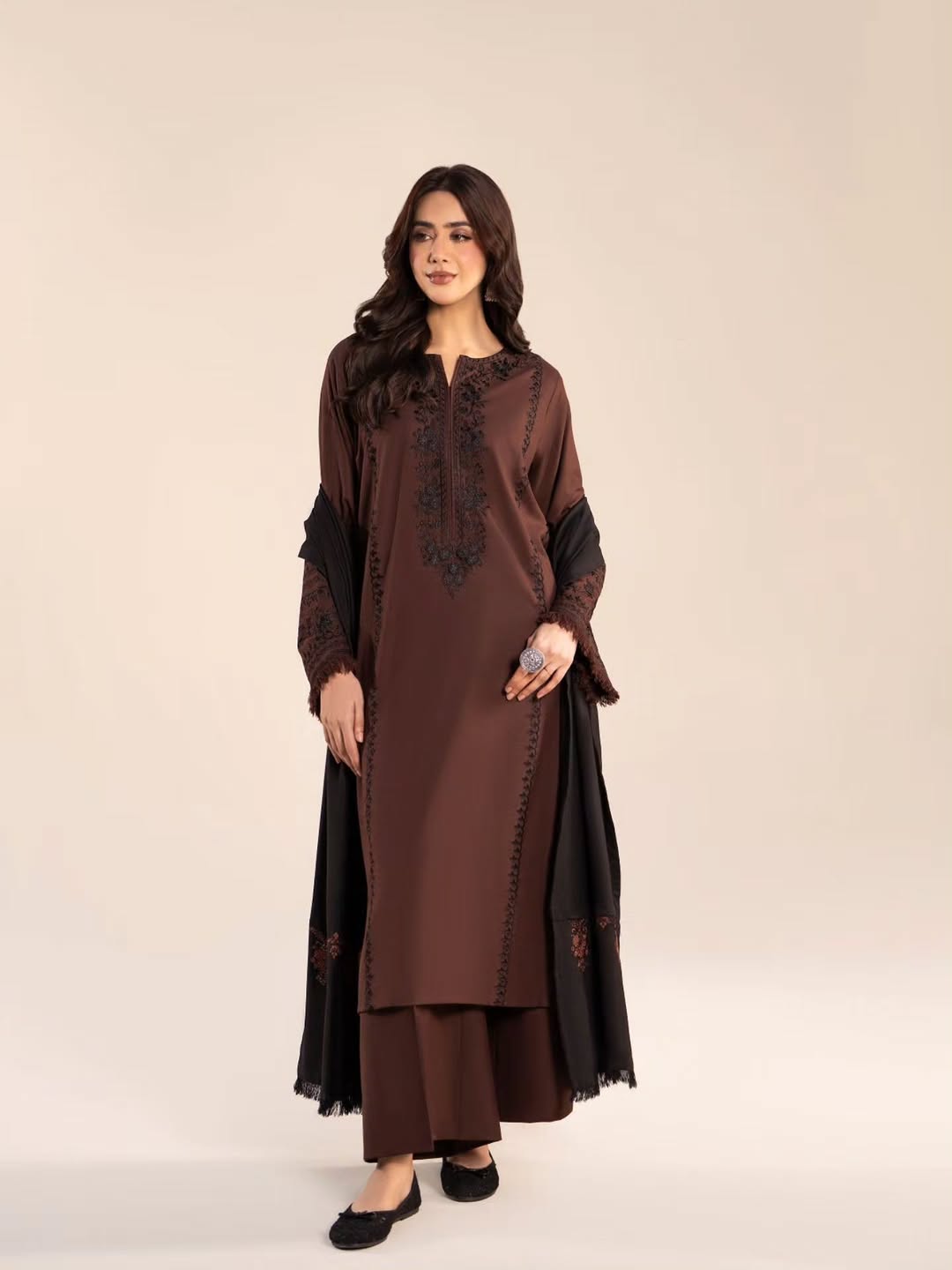 SANAM WINTER 2026 EMBROIDERED DHANAK 3PC WITH EMBROIDERED DHANAK SHAWL