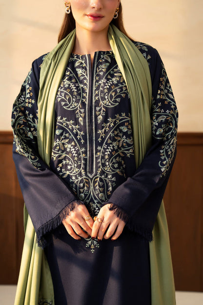 KOHRA (NAVY) WINTER 2026 EMBROIDERED DHANAK 3PC WITH EMBROIDERED DHANAK SHAWL