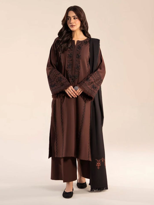 SANAM WINTER 2026 EMBROIDERED UNSTICHED DHANAK 3PC WITH EMBROIDERED DHANAK SHAWL