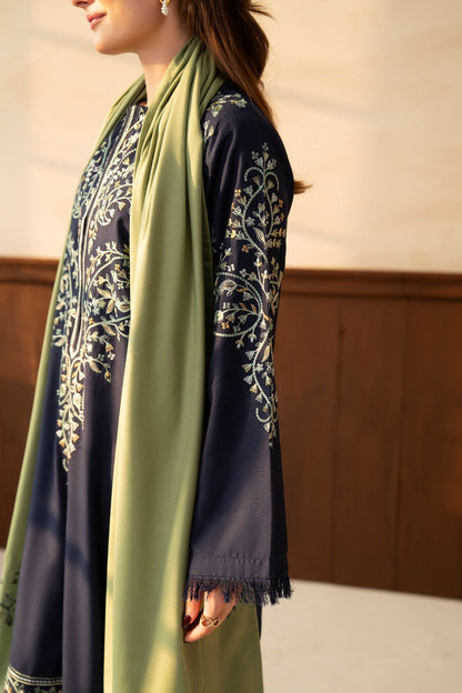 KOHRA (NAVY) WINTER 2026 EMBROIDERED DHANAK 3PC WITH EMBROIDERED DHANAK SHAWL