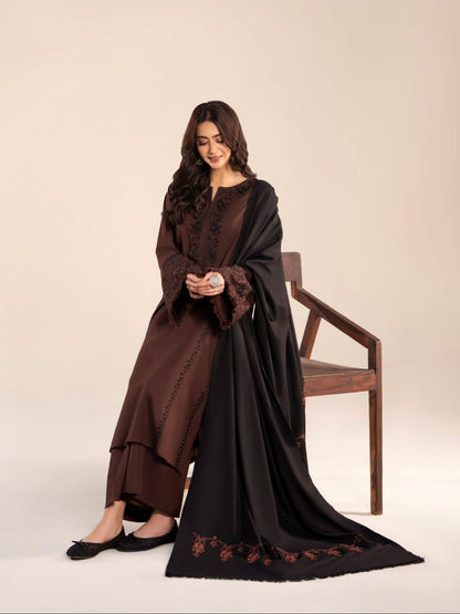 SANAM WINTER 2026 EMBROIDERED DHANAK 3PC WITH EMBROIDERED DHANAK SHAWL
